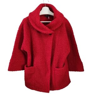 CHARLIE B red shag textured oversized teddy cocoon boucle jacket small (NWOT)